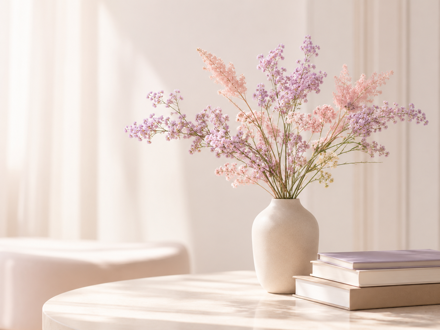 Flores y libros en un ambiente tranquilo